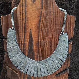 Vintage Sage Grey Green-Etched Geometric Tribal Statement Collar Choker